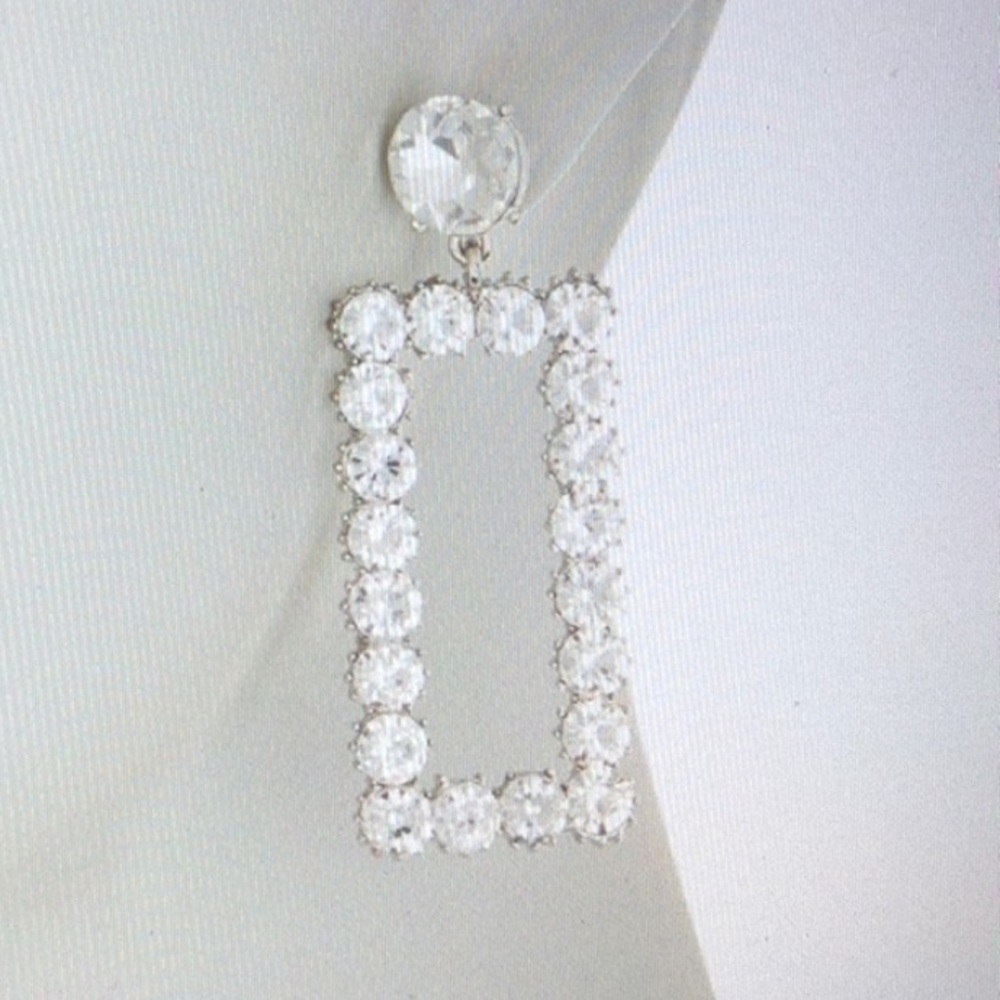 Rectangle Geometrical Crystal Drop Earrings NWOT